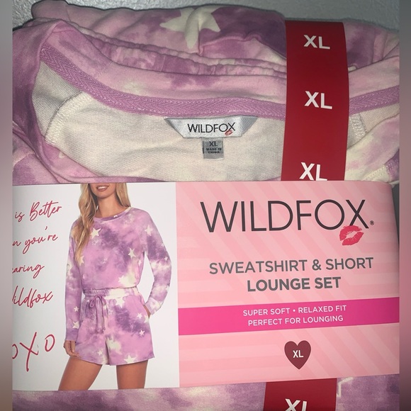 NWT Wildfox Tie Dye Stars 2 Piece loungewear shorts & top purple white Size XL - Picture 2 of 9